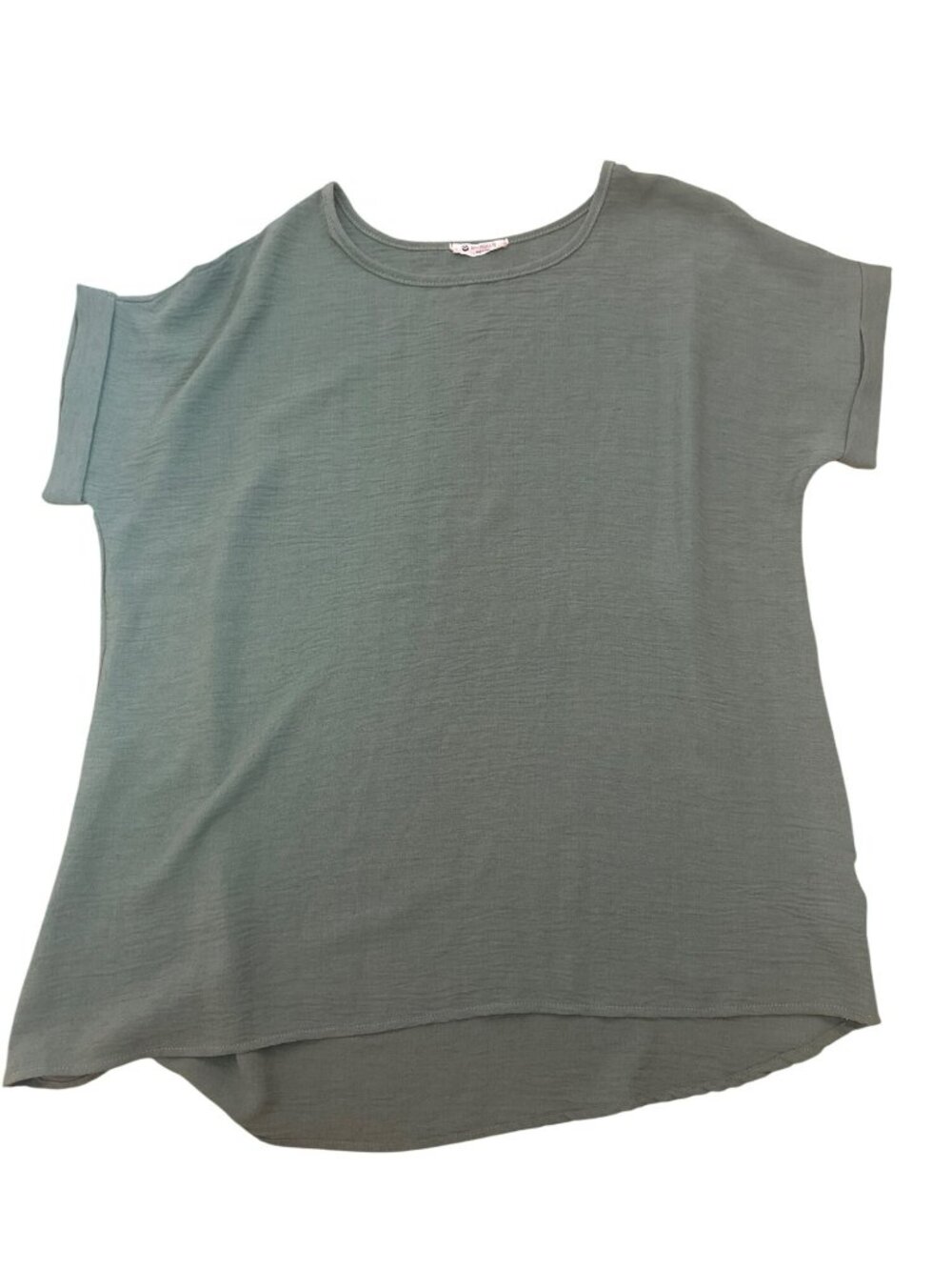 BomBom Womens Top XL Loose Fit Olive Green High-Low Hem Short Sleeve Basic